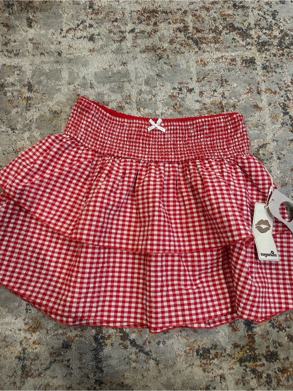 Sugarkiss Red Gingham Ruffle Skater Skirt NWT Large